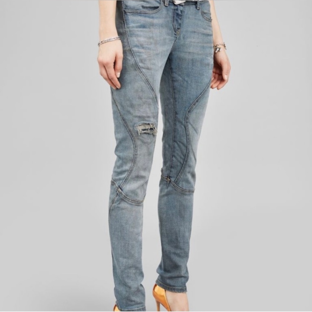 FAITH CONNEXION distressed cropped skinny MOTO jeans Zip Running Denim style low